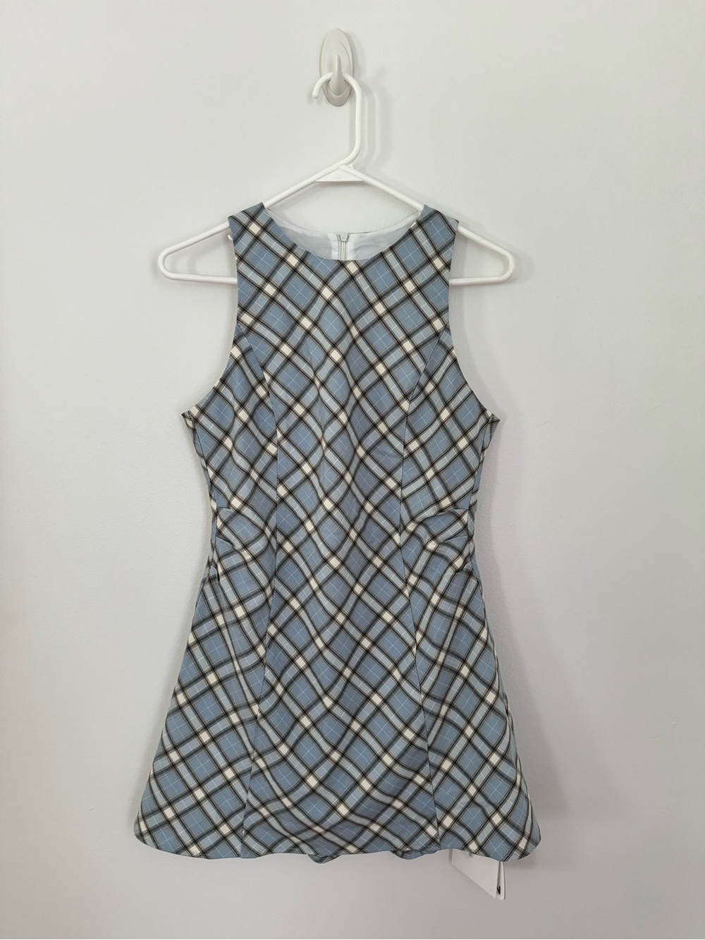 Sleeveless Blue Plaid A-Line Dress